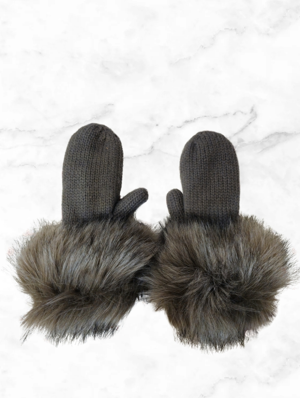 NWOT Cozy Knit Mittens with Faux Fur Cuffs - Dark Gray